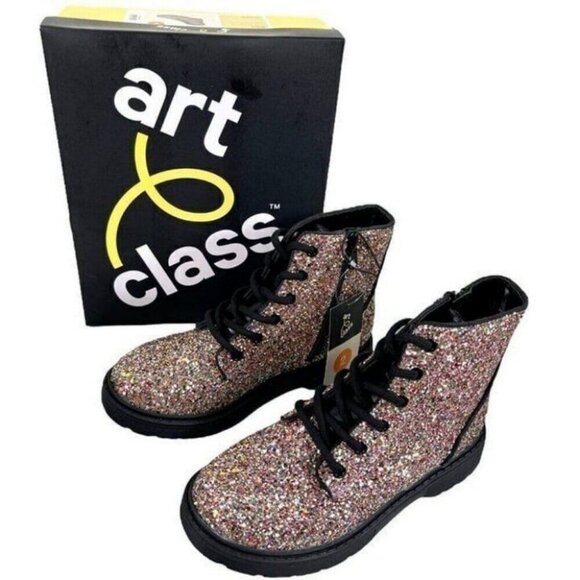 Girls' Zoe Combat Boots Multi-Color Glittered Style Zipper Lace-Up Youth… - Picture 2 of 10